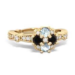 Aquamarine Sparkling Tiara Cluster 14K Yellow Gold ring R26293RD