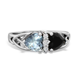 Aquamarine Celtic Knot Double Heart 14K White Gold ring R5040