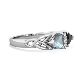 Aquamarine Celtic Knot Double Heart 14K White Gold ring R5040