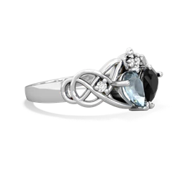 Aquamarine 'One Heart' Celtic Knot Claddagh 14K White Gold ring R5322