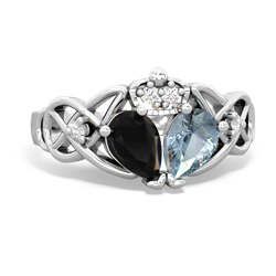 Aquamarine 'One Heart' Celtic Knot Claddagh 14K White Gold ring R5322