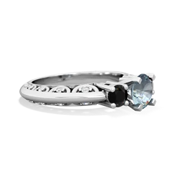 Aquamarine Art Deco Eternal Embrace Engagement 14K White Gold ring C2003