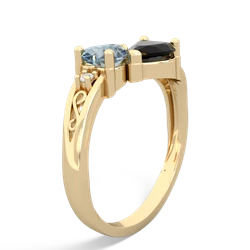 Aquamarine Snuggling Hearts 14K Yellow Gold ring R2178