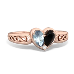 Aquamarine Filligree 'One Heart' 14K Rose Gold ring R5070