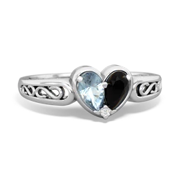 Aquamarine Filligree 'One Heart' 14K White Gold ring R5070