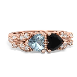 Aquamarine Diamond Butterflies 14K Rose Gold ring R5601