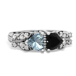 Aquamarine Diamond Butterflies 14K White Gold ring R5601