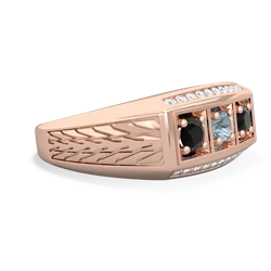 Aquamarine Three Stone Tire Tread Men's 14K Rose Gold ring R0520