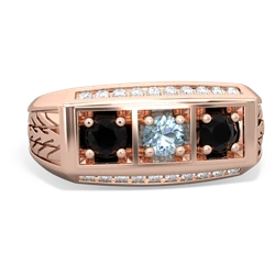 Aquamarine Three Stone Tire Tread Men's 14K Rose Gold ring R0520