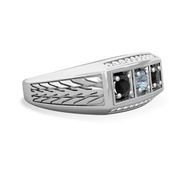 Aquamarine Three Stone Tire Tread Men's 14K White Gold ring R0520