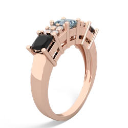 Aquamarine Three Stone Diamond Cluster 14K Rose Gold ring R2592