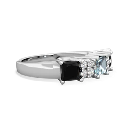 Aquamarine Three Stone Diamond Cluster 14K White Gold ring R2592