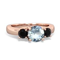 Aquamarine Three Stone Round Trellis 14K Rose Gold ring R4018