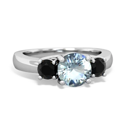 Aquamarine Three Stone Round Trellis 14K White Gold ring R4018