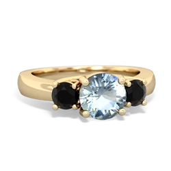 Aquamarine Three Stone Round Trellis 14K Yellow Gold ring R4018