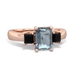 Aquamarine Three Stone Emerald-Cut Trellis 14K Rose Gold ring R4021