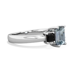 Aquamarine Three Stone Emerald-Cut Trellis 14K White Gold ring R4021