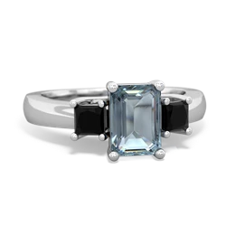 Aquamarine Three Stone Emerald-Cut Trellis 14K White Gold ring R4021