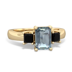 Aquamarine Three Stone Emerald-Cut Trellis 14K Yellow Gold ring R4021