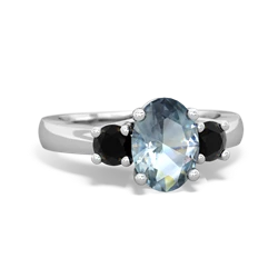 Aquamarine Three Stone Oval Trellis 14K White Gold ring R4024