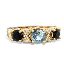 Aquamarine Hugs And Kisses 14K Yellow Gold ring R5016