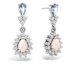 Aquamarine Halo Pear Dangle 14K White Gold earrings E1882