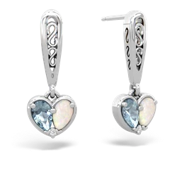 Aquamarine Filligree Heart 14K White Gold earrings E5070