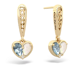 Aquamarine Filligree Heart 14K Yellow Gold earrings E5070