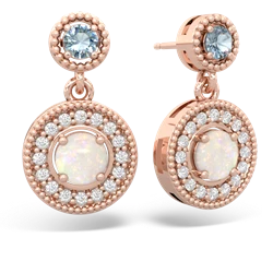 Aquamarine Halo Dangle 14K Rose Gold earrings E5319