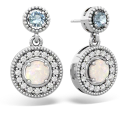 Aquamarine Halo Dangle 14K White Gold earrings E5319