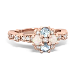 Aquamarine Sparkling Tiara Cluster 14K Rose Gold ring R26293RD