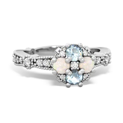 Aquamarine Sparkling Tiara Cluster 14K White Gold ring R26293RD