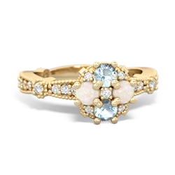 Aquamarine Sparkling Tiara Cluster 14K Yellow Gold ring R26293RD