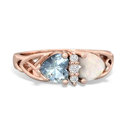 Aquamarine Celtic Knot Double Heart 14K Rose Gold ring R5040