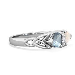 Aquamarine Celtic Knot Double Heart 14K White Gold ring R5040