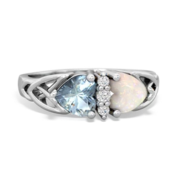 Aquamarine Celtic Knot Double Heart 14K White Gold ring R5040