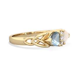 Aquamarine Celtic Knot Double Heart 14K Yellow Gold ring R5040