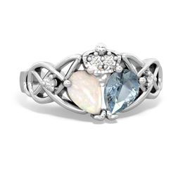 Aquamarine 'One Heart' Celtic Knot Claddagh 14K White Gold ring R5322