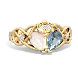 Aquamarine 'One Heart' Celtic Knot Claddagh 14K Yellow Gold ring R5322