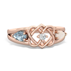 Aquamarine Hearts Intertwined 14K Rose Gold ring R5880