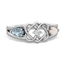 Aquamarine Hearts Intertwined 14K White Gold ring R5880