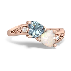 Aquamarine Snuggling Hearts 14K Rose Gold ring R2178