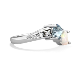 Aquamarine Snuggling Hearts 14K White Gold ring R2178