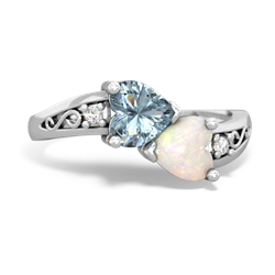 Aquamarine Snuggling Hearts 14K White Gold ring R2178