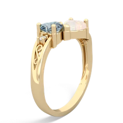 Aquamarine Snuggling Hearts 14K Yellow Gold ring R2178