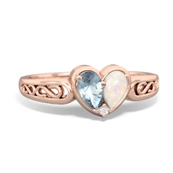 Aquamarine Filligree 'One Heart' 14K Rose Gold ring R5070