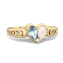 Aquamarine Filligree 'One Heart' 14K Yellow Gold ring R5070