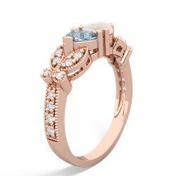 Aquamarine Diamond Butterflies 14K Rose Gold ring R5601