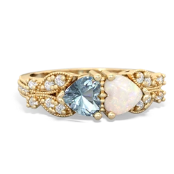 Aquamarine Diamond Butterflies 14K Yellow Gold ring R5601