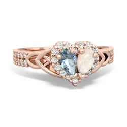 Aquamarine Celtic Knot Two Hearts As One 14K Rose Gold ring R2644HRT